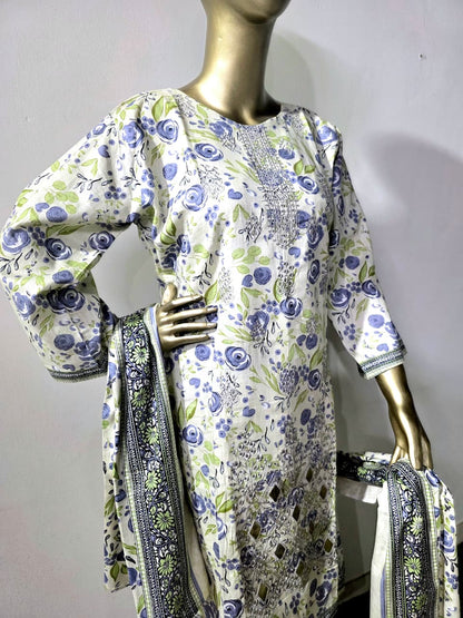3-piece stitched Embroided Lawn.