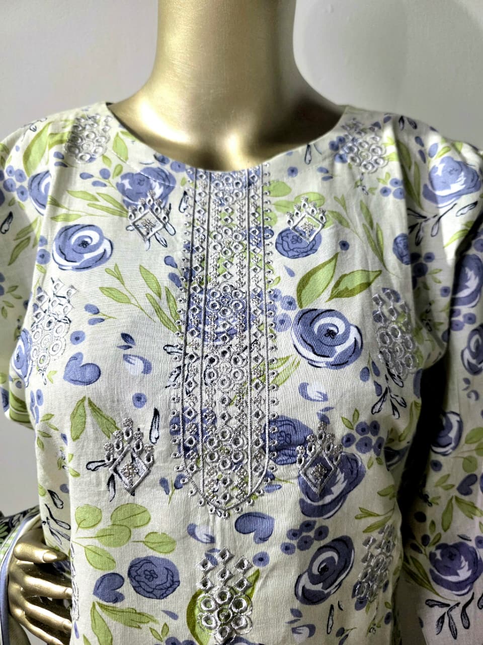 3-piece stitched Embroided Lawn.