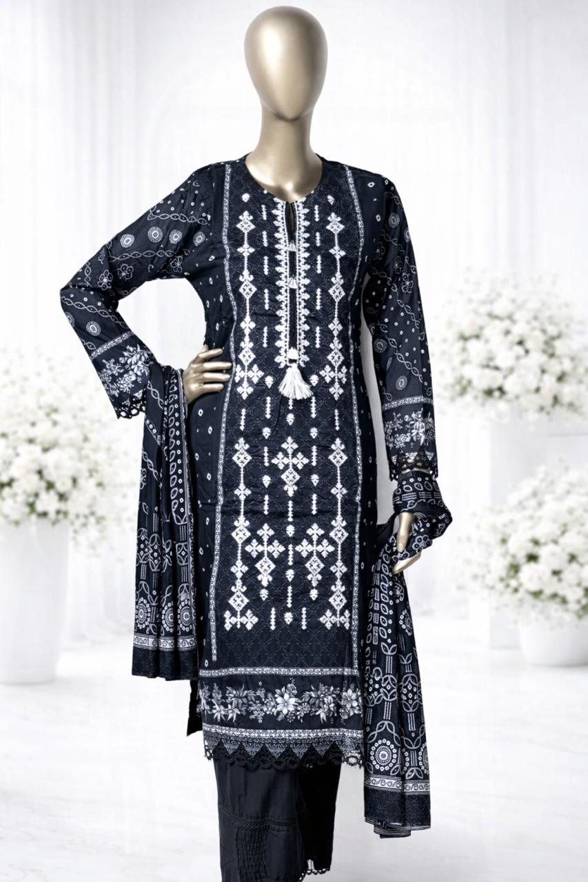 Embroided 3 piece stitched