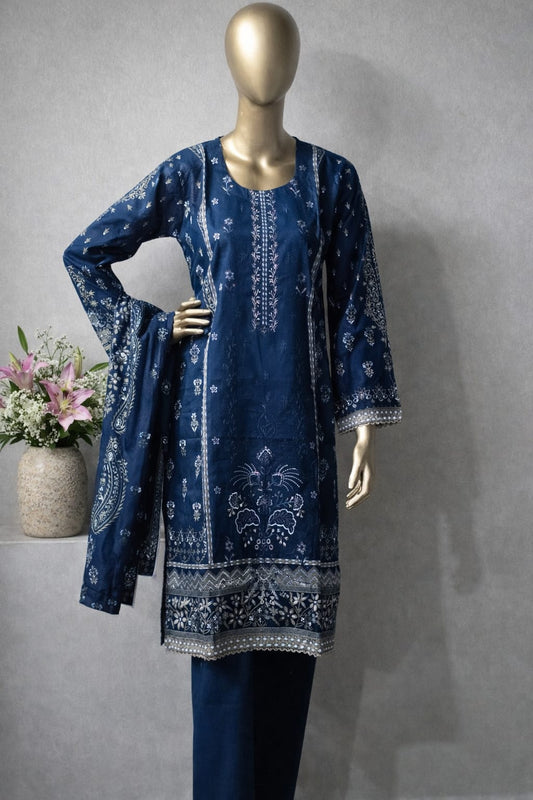3-piece stitched Embroided Lawn.