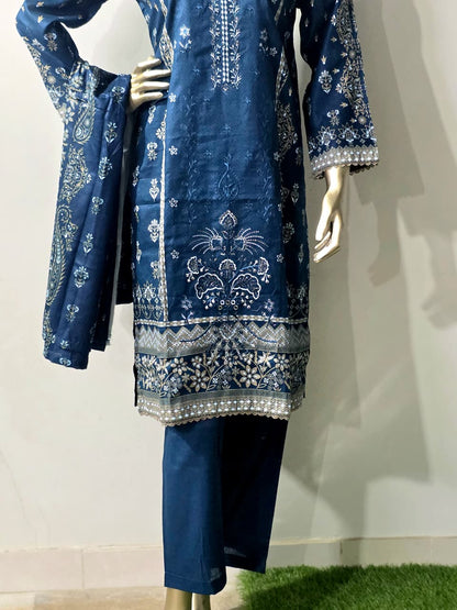 3-piece stitched Embroided Lawn.