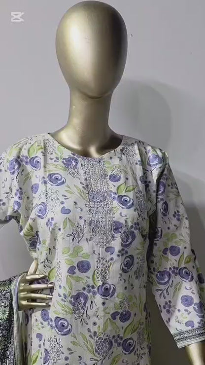 3-piece stitched Embroided Lawn.