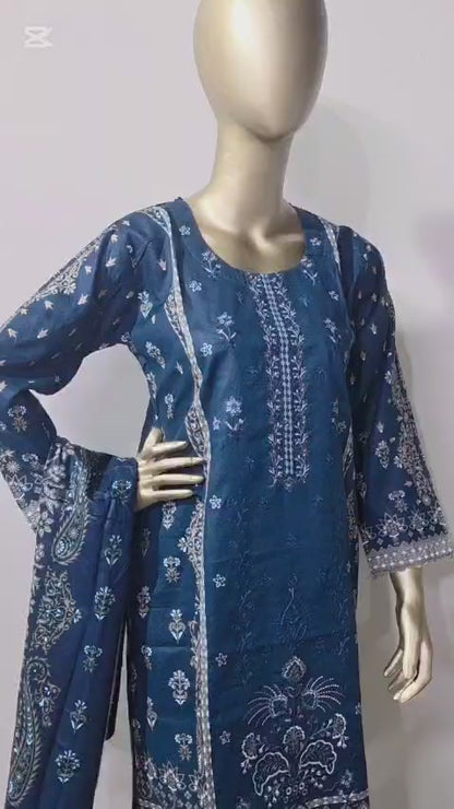 3-piece stitched Embroided Lawn.